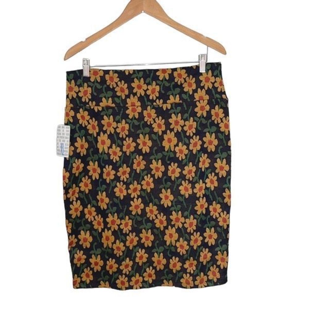 Lularoe Womens Floral Pencil Straight Skirt Knee Length Stretch Blue Yellow XL